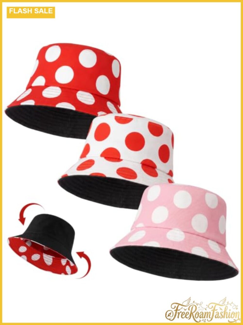 Reversible Polka Dot Mushroom Bucket Hat 3 Pack Cotton Cosplay